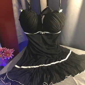 Black Sheer White Trim lingerie Dress